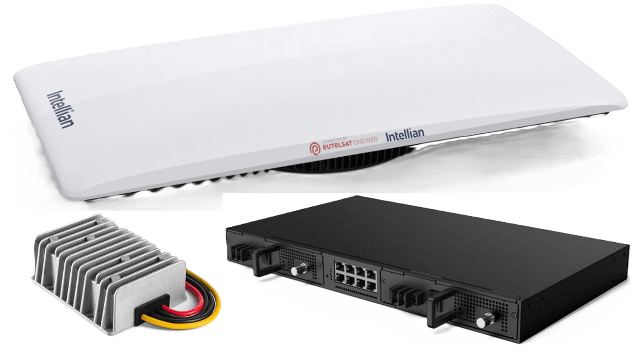 CNX-RACK-DC_with ENTERPRISE_ and DC-DC MS-OW11FFG-CNX-RACK-DC Intellian OneWeb OW11FV Flat Panel, Enterprise with 19in Rack Mount, 480W DC-DC PSA (Vehicle) - Image 1