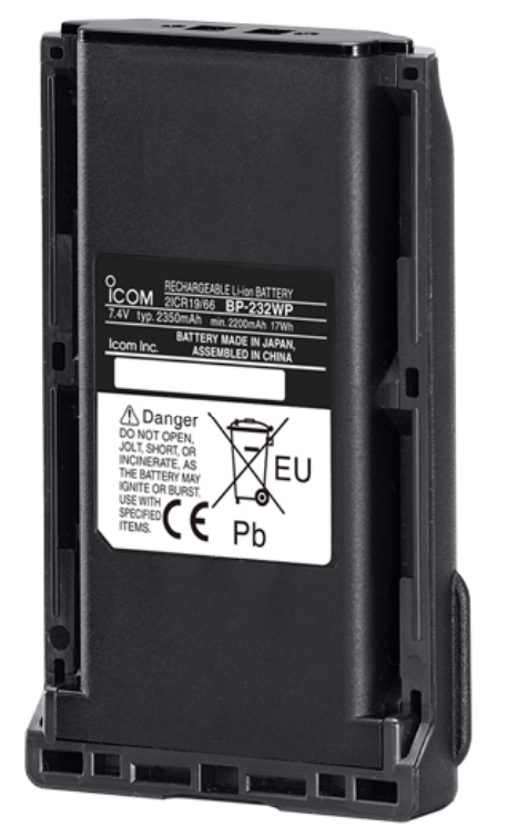 BP-232WP Battery Pack Li-on BP-232WP Icom Battery, Rechargeable Li-on 2350mAh, IP67 - Image 1