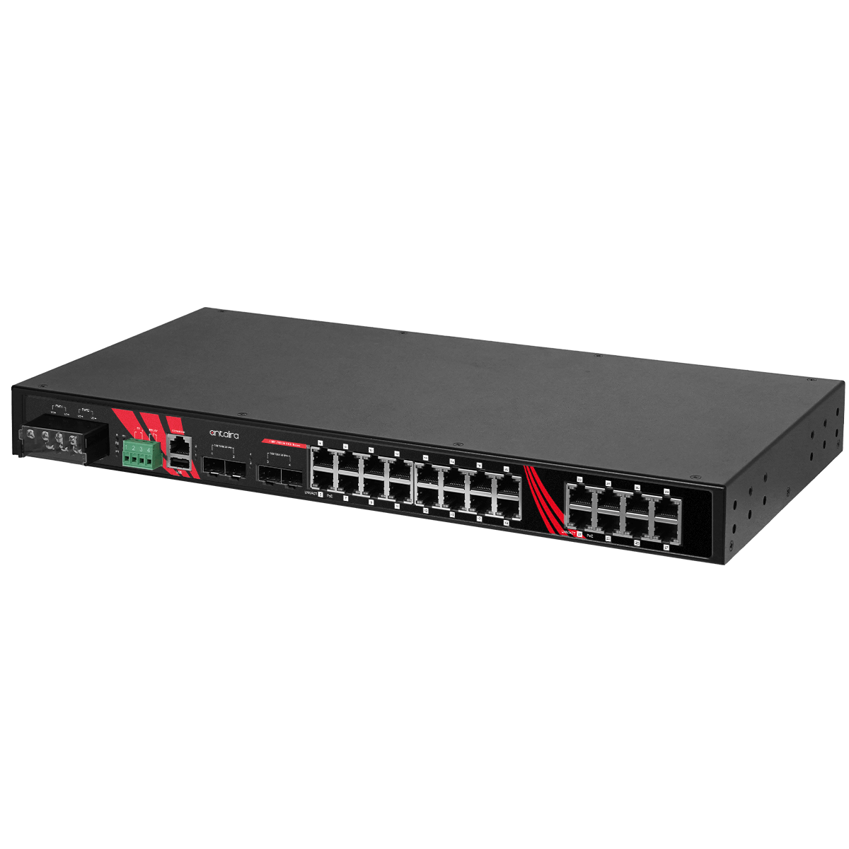 LMP-2804G-4XS-24-T_1 LMP-2804G-4XS-24-T Antaira Industrial Managed Gigabit Ethernet PoE+ Switch, EOT -40° to 75˚C - Image 1